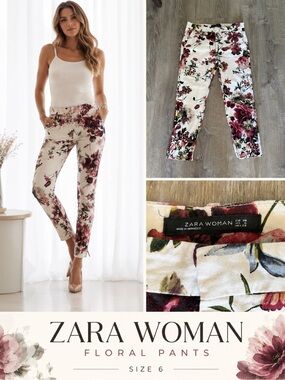 Zara Woman Floral Skinny Pants – Romantic Cottagecore Statement Print Size 6  🌺